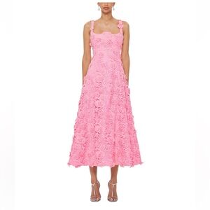 LEO LIN Odette Lace Midi Dress Pink Bubblegum A-Line Sleeveless Size 10 US